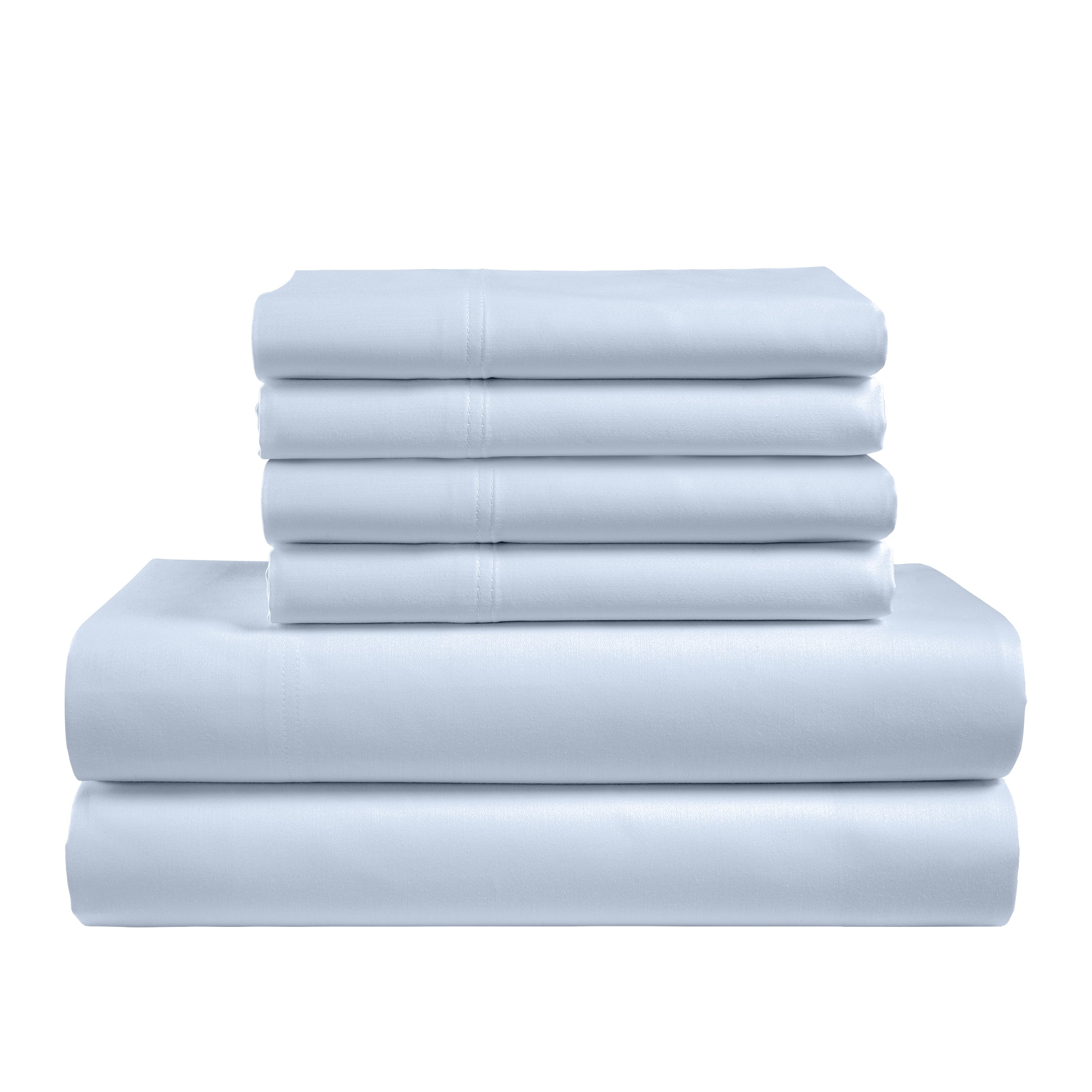 Color Sense 6-Piece 800 Thread Count Light Blue Cotton Rich Adult Bed Sheet Set, King - Deep Pocket