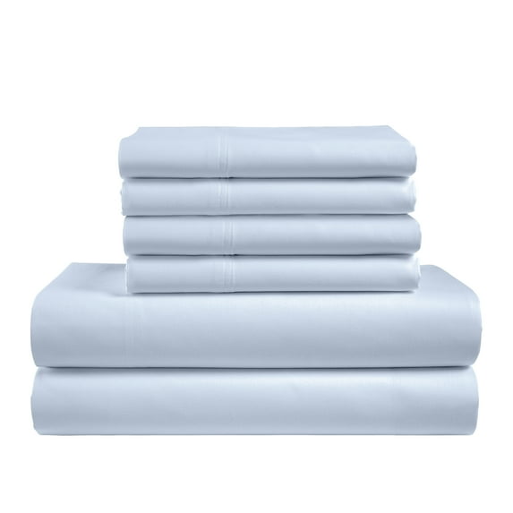Color Sense 6-Piece 800 Thread Count Light Blue Cotton Rich Adult Bed Sheet Set, Queen - Deep Pocket