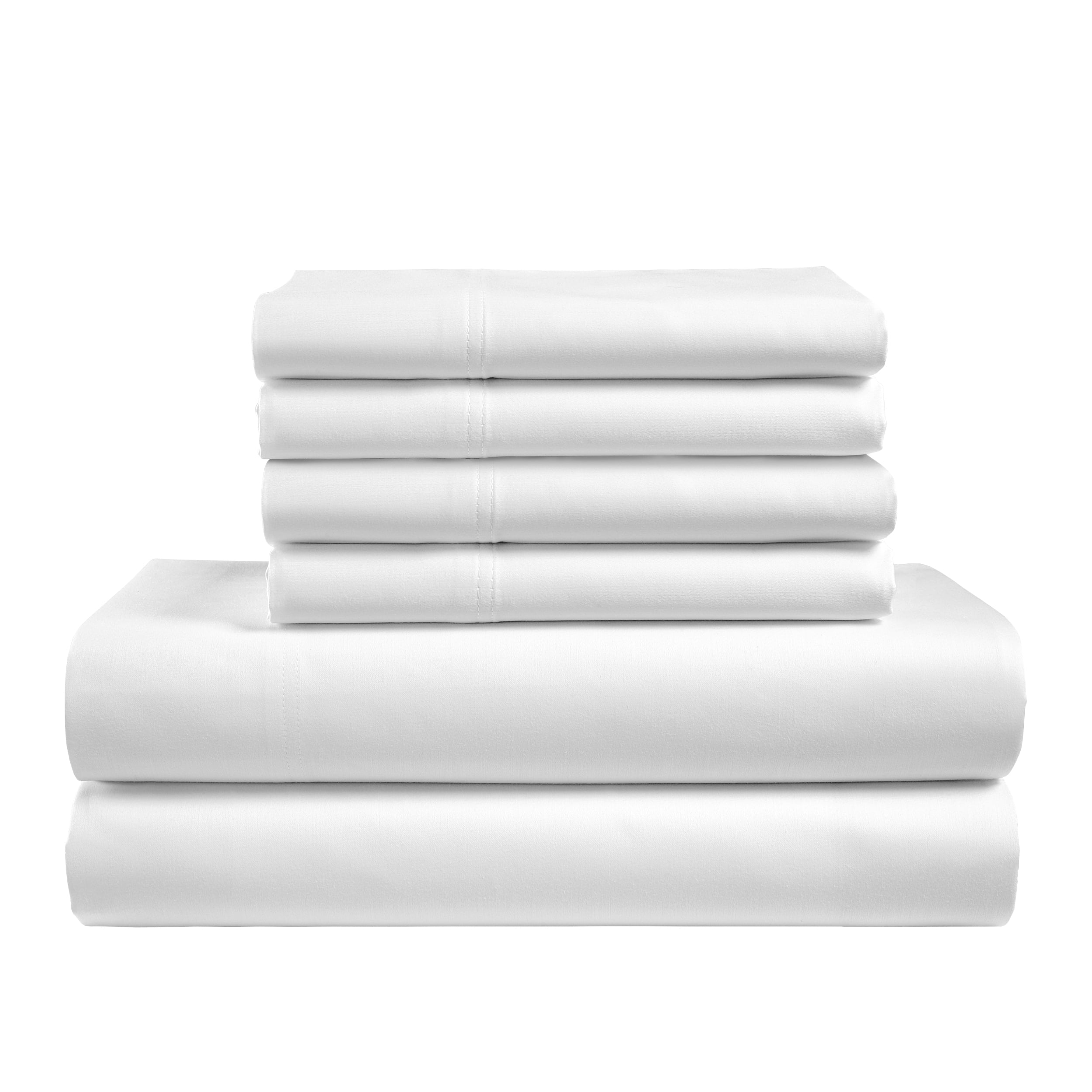 Color Sense 6-Piece 800 Thread Count White Cotton Rich Adult Bed Sheet Set, Queen - Deep Pocket