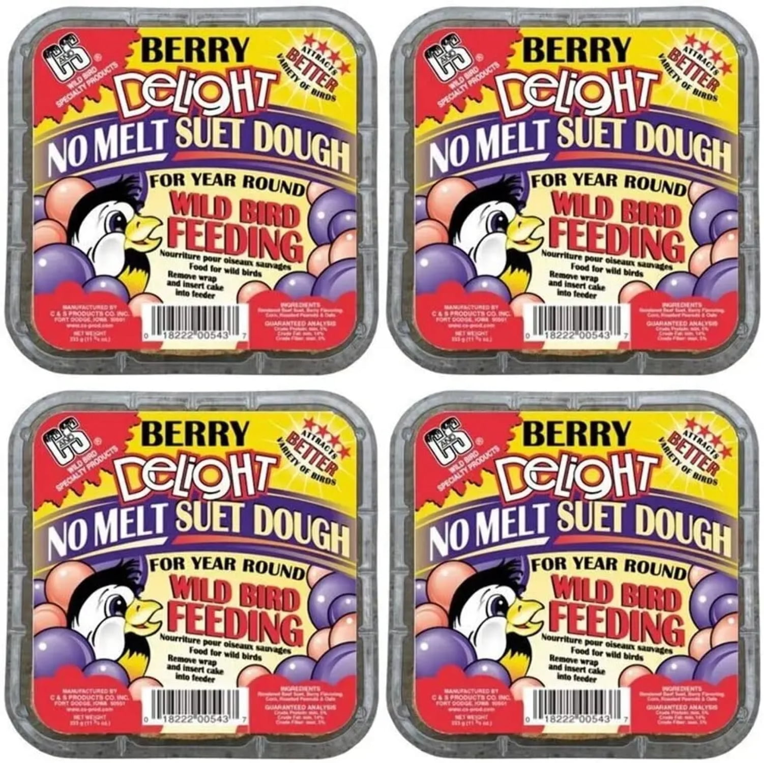 CS Berry Delight No Melt Suet Dough Bird Food 11.75 oz. Each 4-Pack