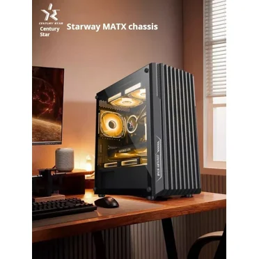 CS Black USB3.0 Tempered Glass M-ATX Tower Gaming Computer Case w/, +6 Pre-Installed RGB Fans (Rainbow Colors)