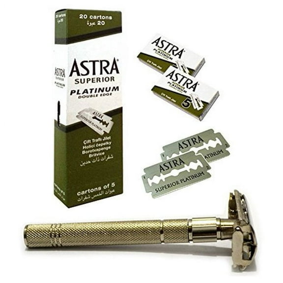 CS Butterfly Twist to Open Double Edge Safety Razor + 100 ASTRA Shaving Blades