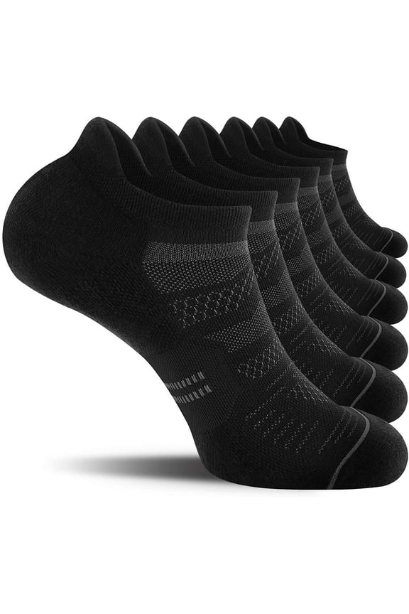 CS CELERSPORT 6 Pack Men's Running Ankle Socks with Cushion, Low Cut Athletic Sport Tab Socks Medium Black