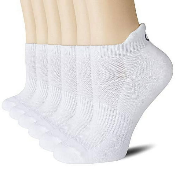 CS CELERSPORT 6 Pairs Ankle Athletic Running Socks Low Cut Sports Tab Socks for Men and Women Large White (6 Pairs)