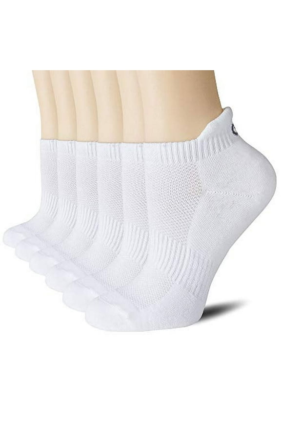CS CELERSPORT 6 Pairs Ankle Athletic Running Socks Low Cut Sports Tab Socks for Men and Women Large White (6 Pairs)