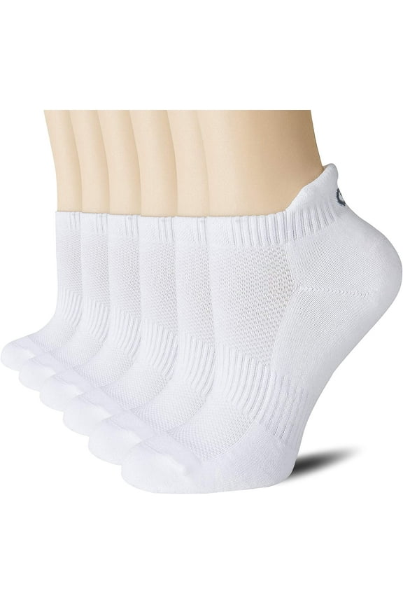 CS CELERSPORT 6 Pairs Ankle Athletic Running Socks Low Cut Sports Tab Socks for Men and Women Small White (6 Pairs)