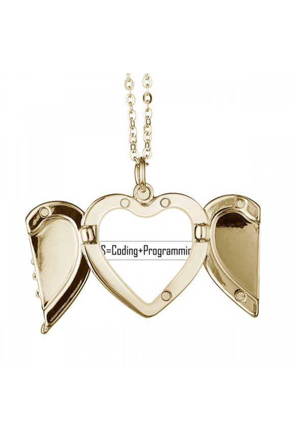 CS Contains Coding And Programng Folded Wings Peach Heart Pendant Necklace