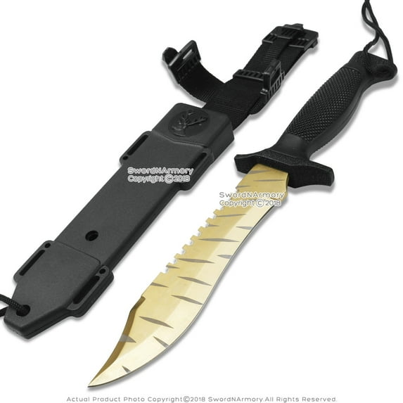 CS GO 12" Tactical Hunting Knife Golden Tiger 3D Pattern Fixed Blade with Sheath