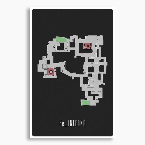 CS:GO de_Inferno Map Poster; Gaming Wall Art