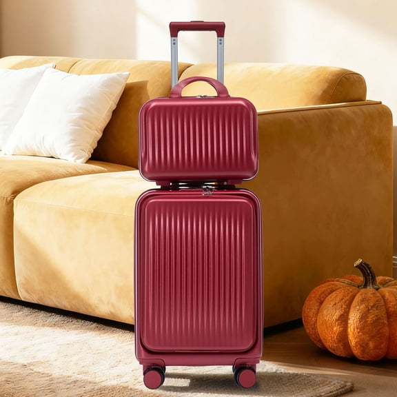 CS-HOME Modern 14"/20" Waterproof Spinner Wheel Luggage Set with Adjustable Handle and 14" Cosmetic Case with Combine Lock ABS Material, Red