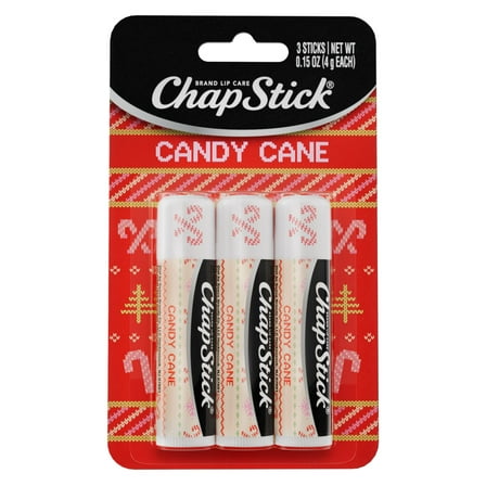 ChapStick Candy Cane Lip Balm, Peppermint Flavor Moisturizing Lip Care, 3 Pk, 0.15 OZ EA