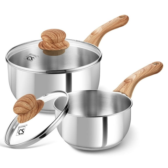 Koch Systeme CS 1&2QT Stainless Steel Saucepan Set with Lid, Bakelite Handle