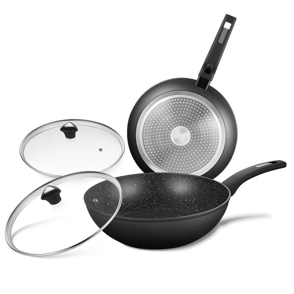 CS Kochsysteme 11in and 12in Nonstick Aluminum Frying Pan Set With Glass Lids