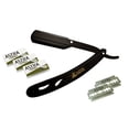 thumbnail image 1 of CS Matte Black Folding Straight Razor, Shavette Manual Shaver Barber Salon with 15 Astra Double Edge Razor Blades, 1 of 6