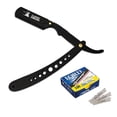 thumbnail image 1 of CS Matte Black New Ergonomic Design Folding Straight Razor, Shavette Manual Shaver Barber Salon with 100 Lord Single Edge Razor Blades, 1 of 5