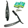 thumbnail image 1 of CS Matte Black New Ergonomic Design Folding Straight Razor, Shavette Manual Shaver Barber Salon with 200 Derby Single Edge Razor Blades, 1 of 5