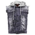 thumbnail image 1 of CS Men's Ripped Distressed Button Up Denim Jean Vest With Removable Hood (Black Army ,M), 1 of 4