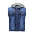 thumbnail image 1 of CS Men's Ripped Distressed Button Up Denim Jean Vest With Removable Hood (Dark Blue,S), 1 of 4