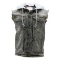 thumbnail image 1 of CS Men's Ripped Distressed Button Up Denim Jean Vest With Removable Hood (Grey,L), 1 of 4