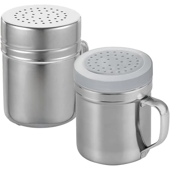 CS Metal Salt Pepper Dredge Shakers | 10 Oz (2 Pack) - Salt, Pepper - Seasonings Spice Shakers With Holes, Lid & Easy-Grip Handle | Medium