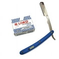 thumbnail image 1 of CS101 Blue Stainless Steel Professional Barber Straight Edge Razor with 100 Lord Platinum Single Edge Razor Blades, 1 of 6