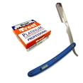 thumbnail image 1 of CS101 Blue Stainless Steel Professional Barber Straight Edge Razor with 100 Treet Platinum Single Edge Razor Blades, 1 of 5