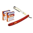 thumbnail image 1 of CS101 Red Stainless Steel Professional Barber Straight Edge Razor with 200 Treet Platinum Single Edge Razor Blades, 1 of 3