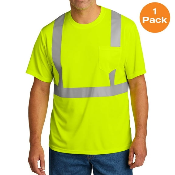 CS200 CornerStone ANSI 107 Class 2 Mesh T-Shirt, Safety Orange, 4XL 1x1 Rib Knit Neck, I2, Left Chest Pocket