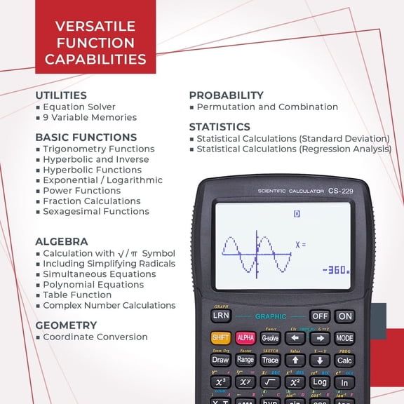 CS229 Scientific Calculator with Graphics Functions, Multiple Modes with Intuitive User Interface for Beginners and Advanced Courses