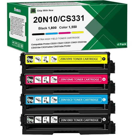 CS431 CX431 CX331 CS331 Toner Cartridge Extra High Yield Compatible for Lexmark 20N10K0 20N10C0 20N10M0 20N10Y0 Replacement for Lexmark CS331dw CS431dw CX331adwe CX431adw Printer