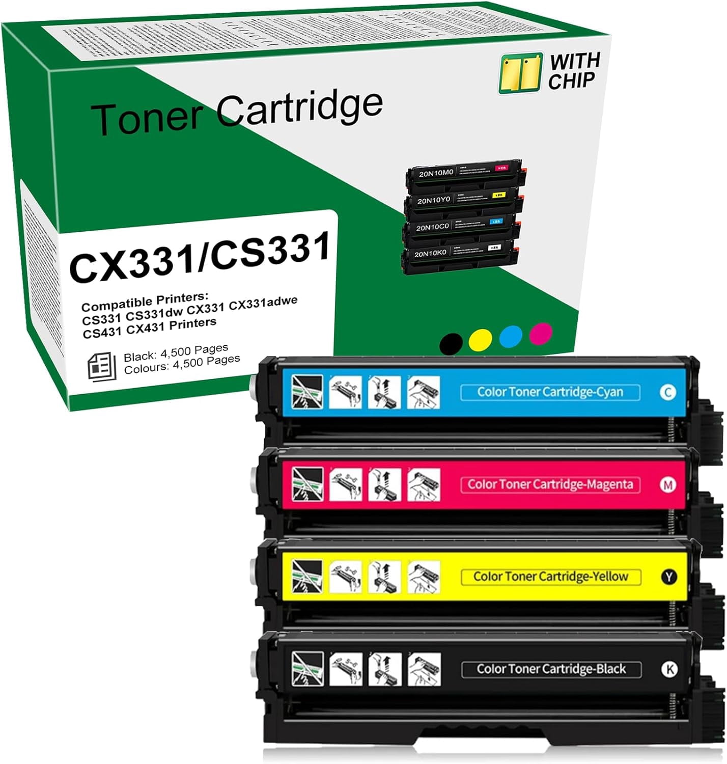 CS431 CX431 CX331 CS331 Toner Cartridges Compatible with Lexmark ...