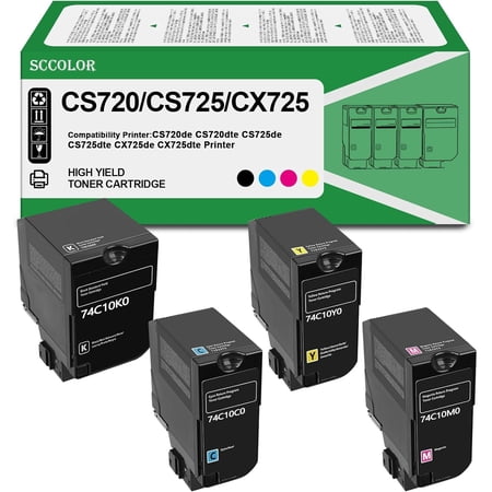 CS720 CS725 CX725 Toner Cartridge High Yield Compatible 74C10K0 74C10C0 74C10M0 74C10Y0 Replacement for Lexmark CS720 CS720DE CS720DTE CS725 CS725DE CS725DTE CX725 CX725DE Printer