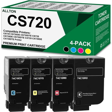 CS720 CS725 CX725 Toner Cartridge compatible 74C10K0 74C10C0 74C10M0 74C10Y0 High Yield toner Replacement for Lexmark CS720 CS720DE CS720DTE CS725 CS725DE CS725DTE CX725 CX725DE Printer(4-pack)