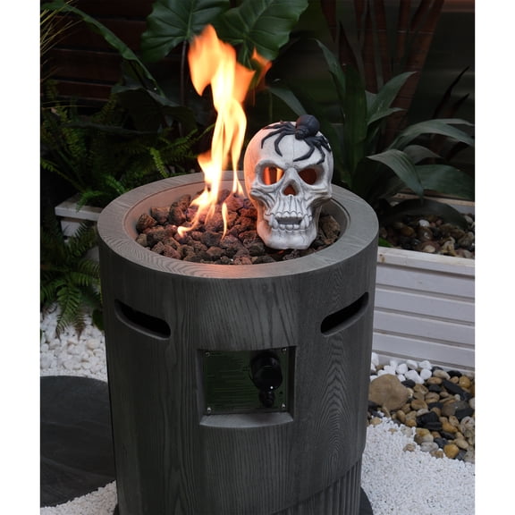 CSA Certified 32,000 BTU Outdoor Gas Fire Pit, 20 Inch Round Magnesium Oxide Cultured Stone, with 2.5kg Lava Rocks and Rainproof Cover for Patio Garden