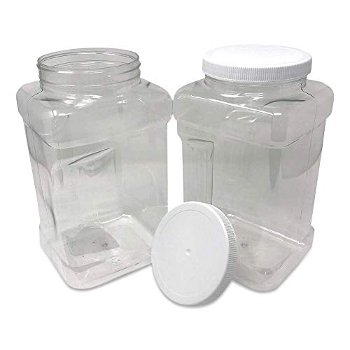 CSBD 1-Gallon Clear Plastic Jars With Ribbed Liner Screw On Lids, BPA Free,  PET Plastic, Made In USA, Bulk Storage Containers 2-Pack (1-Gallon)