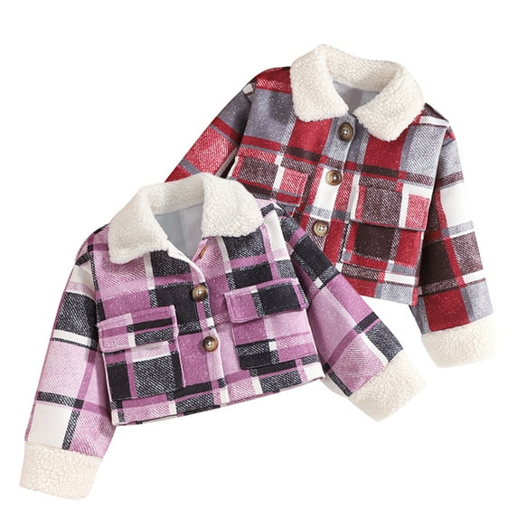 CSCHome 1-7Y Kids Baby Boys Girls Plaid Cotton Outerwear Autumn Winter Jacket Toddler Warm Winter Coats lapel Button Fleece Jacket Kid Autumn Winter Coat
