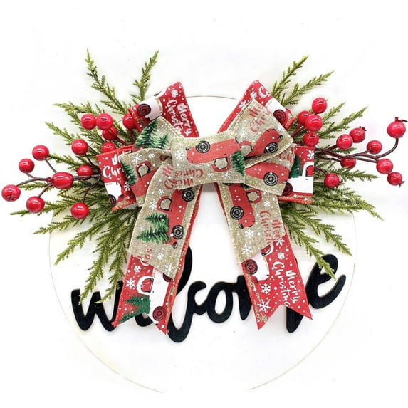 CSCHome 11.81inch Welcome Sign for Front Door ,Floral Farmhouse  Sign for Front Porch Decor(White)