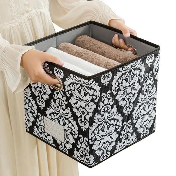 CSCHome Storage Bins Drawer Organizer with Strong Handle Lidless Cloth Organizer Fine Printing File Box Office Organizer for Office Home Decor