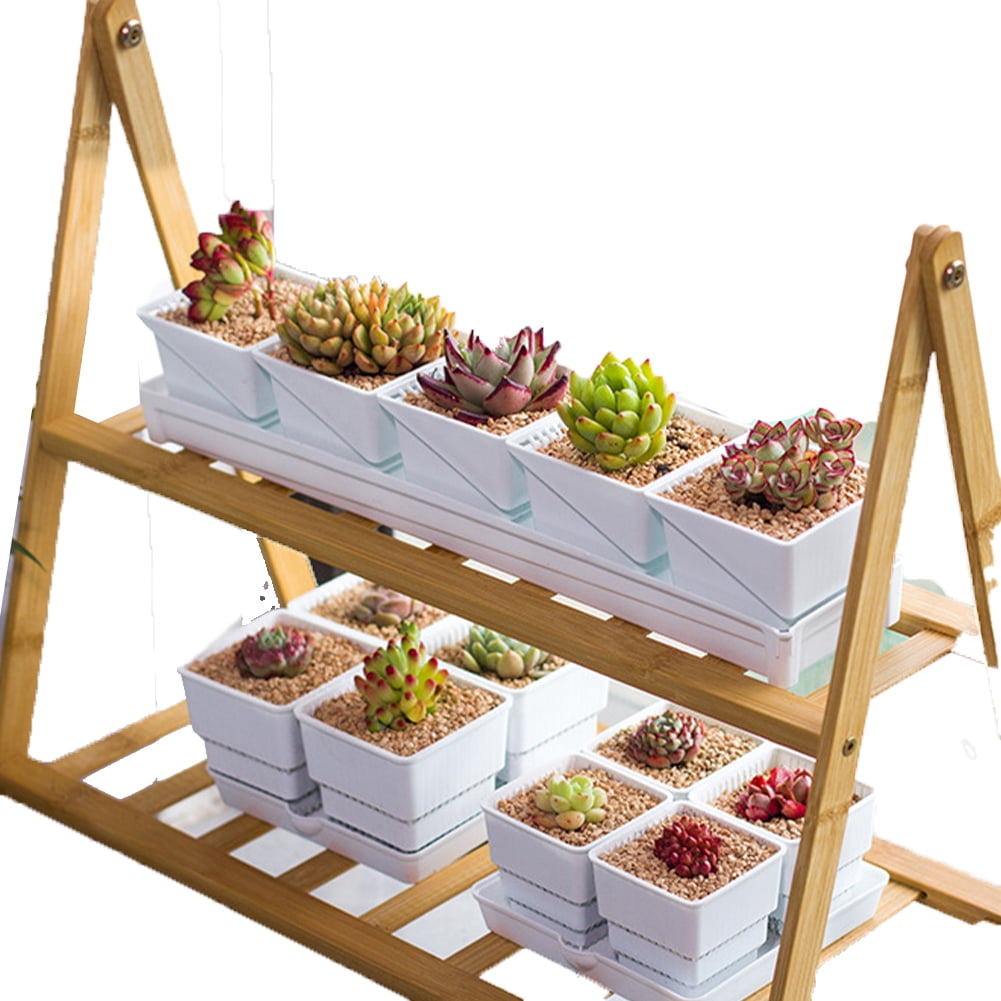 CSCHome 12 PCS Rectangle Plant Pot Plastic Breathable Planter with Drainage Holes and Tray for Succulents Gardening Home Window Decor
