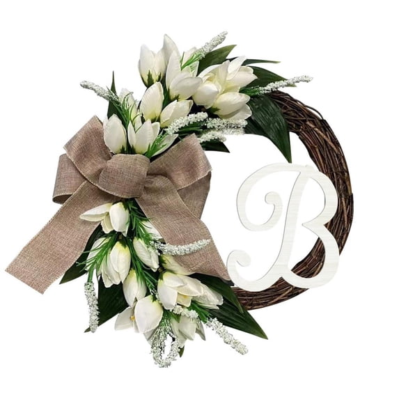 CSCHome 15 Inch Tulip Wreath Decorations, Fake Flower Mini Garland, House Decoration Hanging Suitable for Spring, Summer, Winter, Home, Wedding, Holiday Decoration