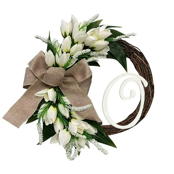 CSCHome 15 Inch Tulip Wreath Decorations, Fake Flower Mini Garland, House Decoration Hanging Suitable for Spring, Summer, Winter, Home, Wedding, Holiday Decoration