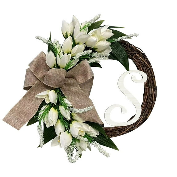CSCHome 15 Inch Tulip Wreath Decorations, Fake Flower Mini Garland, House Decoration Hanging Suitable for Spring, Summer, Winter, Home, Wedding, Holiday Decoration