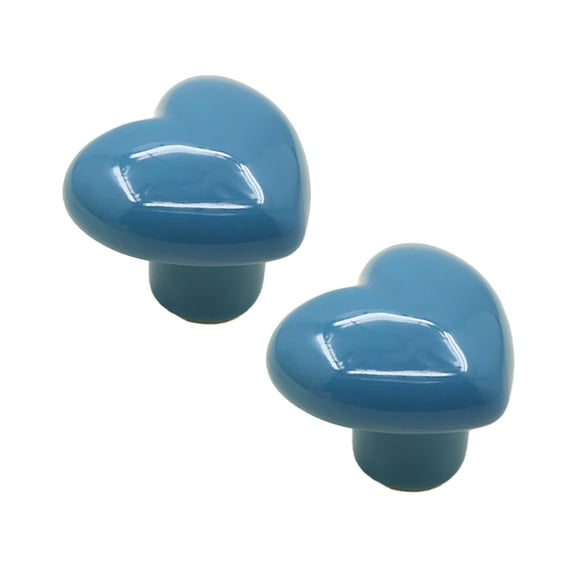 CSCHome 2 PCS Ceramic Cabinet Knobs Drawer Knobs with 1inch Screws Dresser Heart-Shaped Knob(Blue)