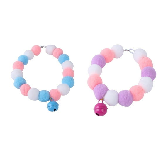 CSCHome 2 PCS Dogs Cats Collars Durable Polyester Round Beads Collars for Small Medium Dogs Puppy Girl Cats Blue+Purple