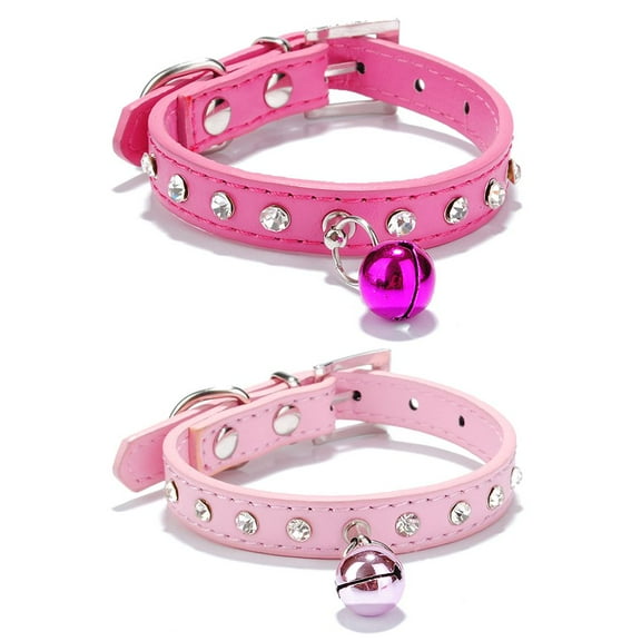 CSCHome 2-Pack Dog Collar for Small Dogs, Cat Collar with Bells, Collar Buckle Adjustable PU Cat Dog Collar