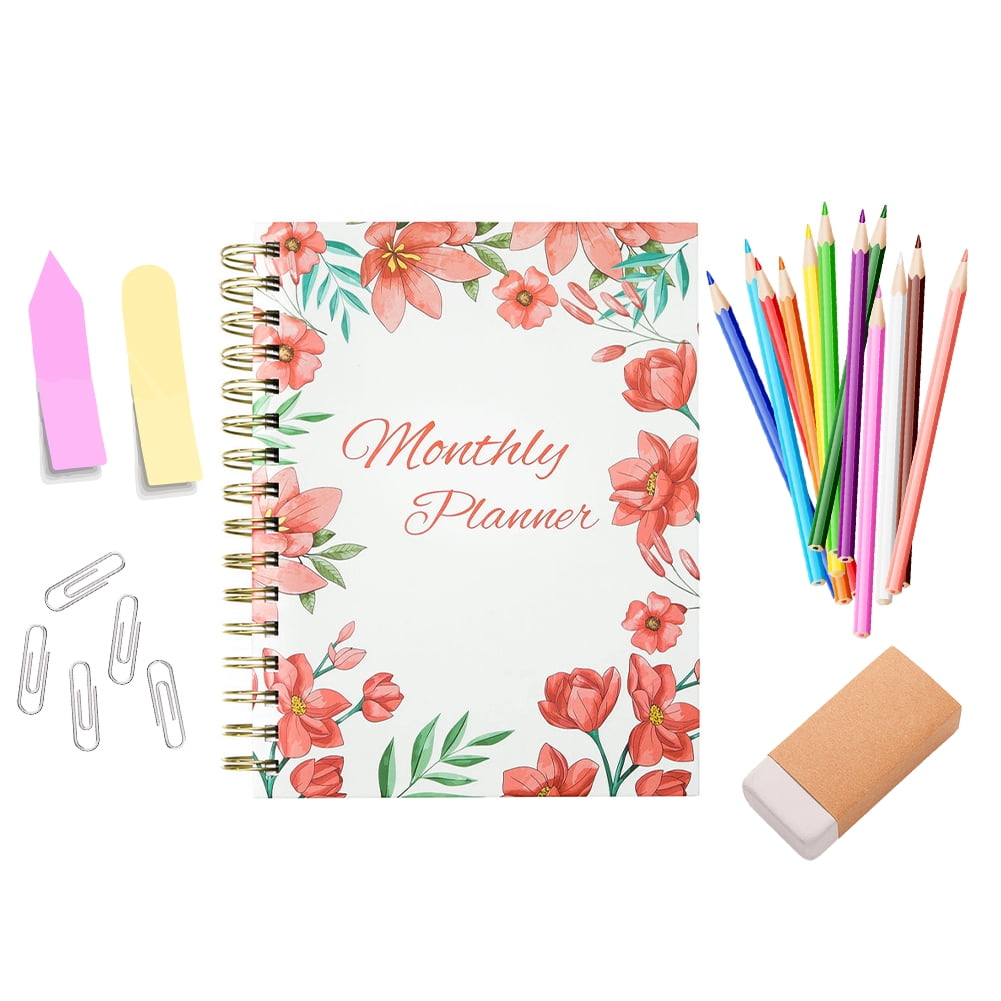 CSCHome 2024 Planner Weekly&monthly Planner A5 Coil Notebook Planner Notebook Double Spiral Circle Process, Easy to Turn the Pages, Can Be 180 ° Flat, Easy to Write