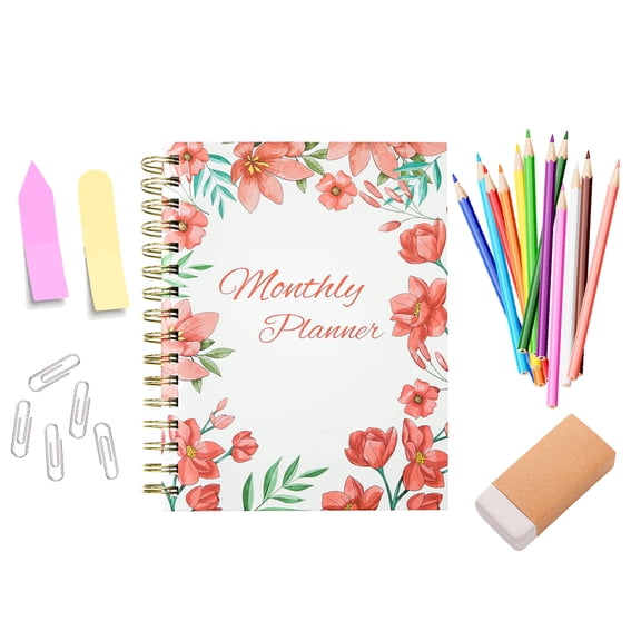 CSCHome 2024 Planner Weekly&monthly Planner A5 Coil Notebook Planner Notebook Double Spiral Circle Process, Easy to Turn the Pages, Can Be 180 ° Flat, Easy to Write