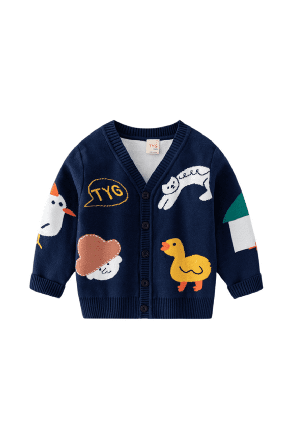 3-8Y Kids Cardigan Sweater Coat for Toddler Boys Animals Patterns Knit Outerwear Buttons V Neck Long Sleeve Kids Boys' Clothes Fall Winter