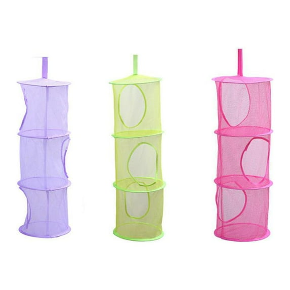 CSCHome 3PCS Hanging Mesh Storage Organizer Foldable Three Layers of Colorful Net Storage Cage