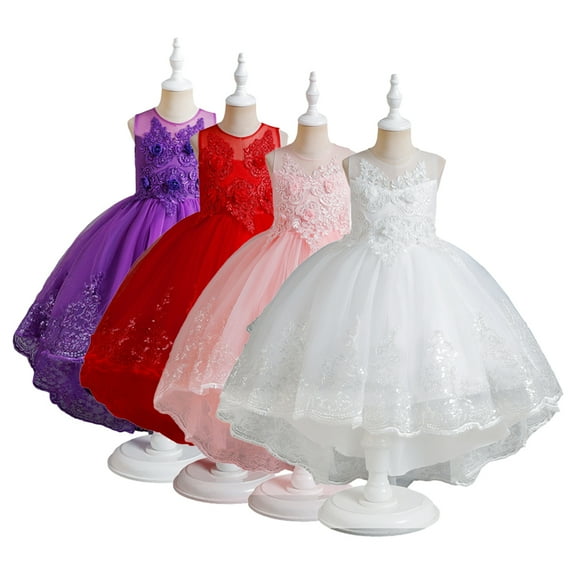 CSCHome 4-12y Baby Girls Princess Dress with Pretty Embroidery for Toddler Tulle Lace Flower Pageant Dress
